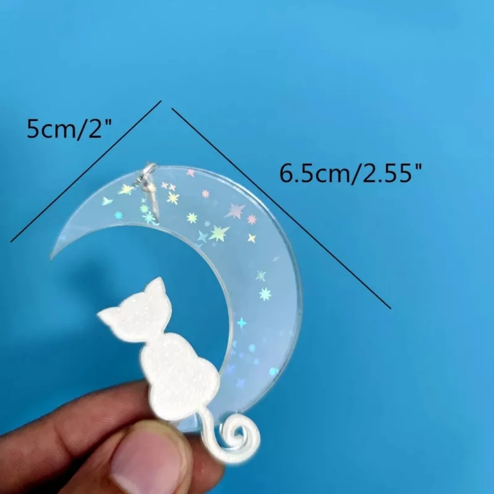 Cat on a Crescent Moon Acrylic Statement Earrings
